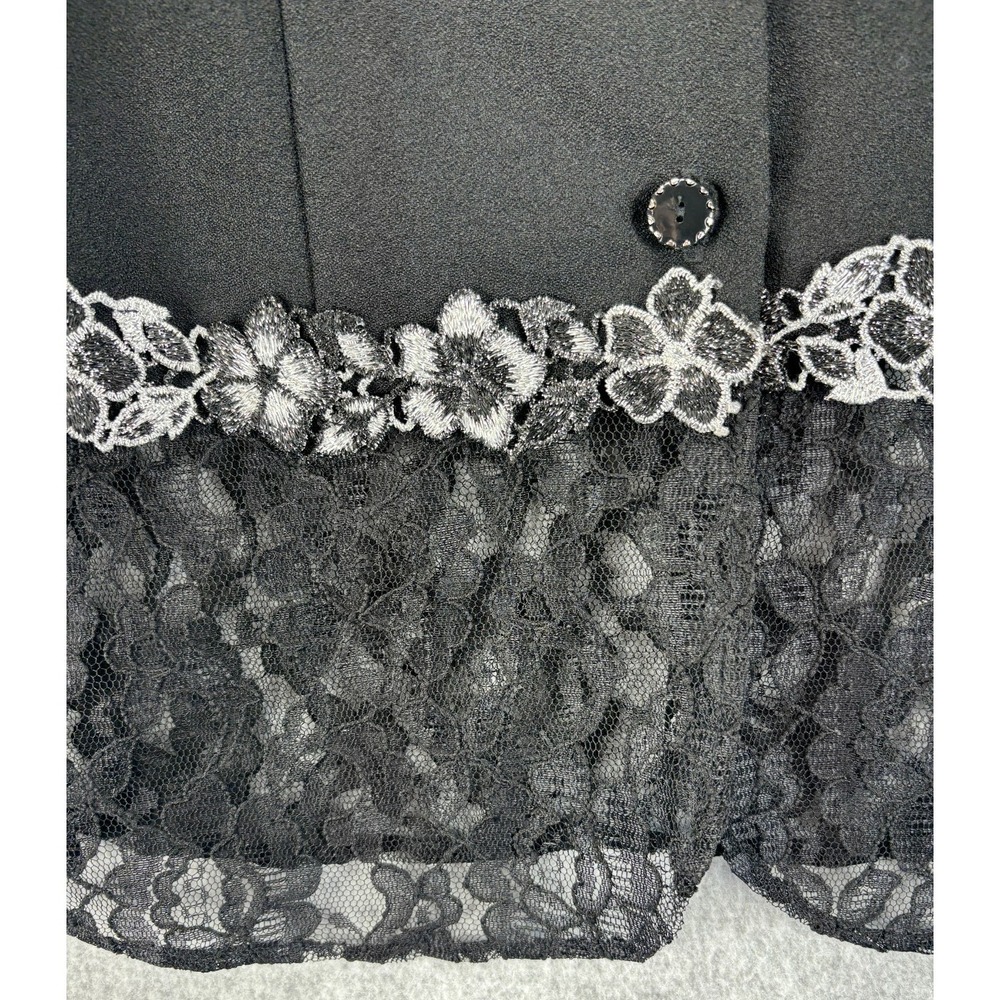 Vintage 80's 90's Sheer Black Top Jacket Lace Silver Metallic Goth Glam size 12 - Picture 8 of 15
